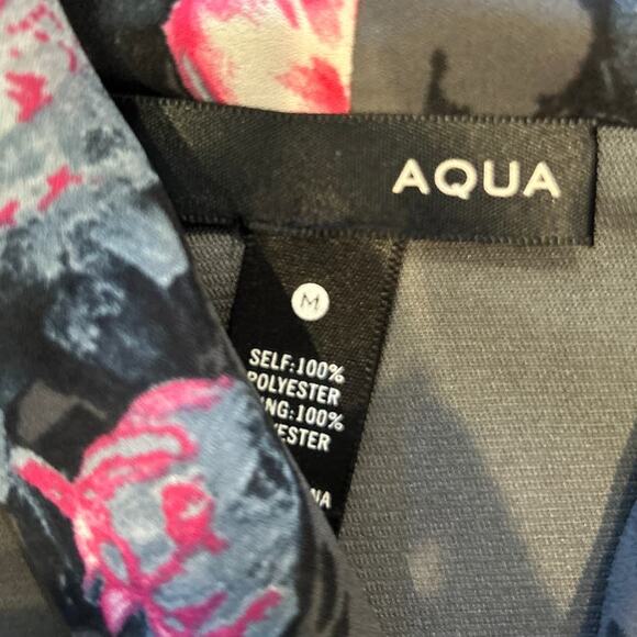 AQUA BLOOMINGDALES Floral Plunge Neck Petal Pink Tie Waist Dark Romance Dress M - Picture 3 of 6